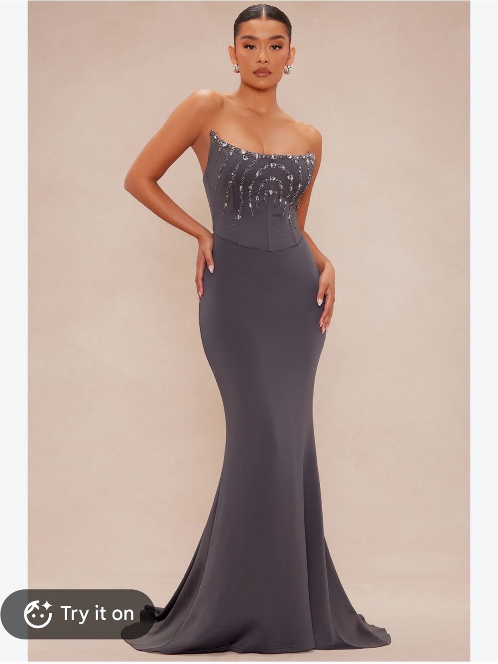 Fashion Nova Strapless Sequin Corset Gown - Gray